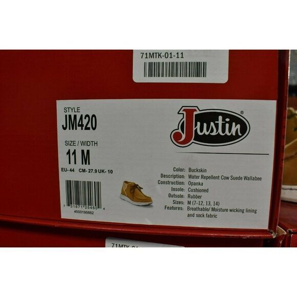 Justin Men Size 11 Hi-Call Moc Toe Water Repellent Suede Buckskin Chukka Boots main image 8